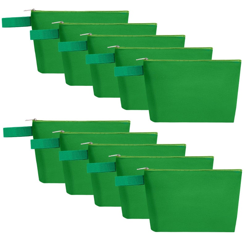 Sinzip 10 Pieces Cotton Canvas Makeup Bag with Bottom and Strap MultiPurpose Cosmetic Bag with Zipper Travel Toiletry Pouch Blank DIY Craft Bag Green XS - Image 2