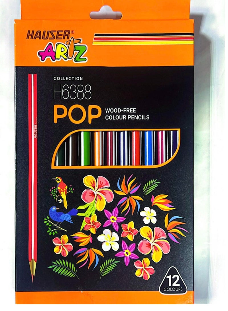 HAUSER 12-Pieces Artz Pop Wood Free Color Pencils