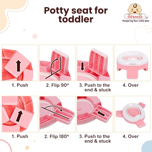 Infantso (2-in-1) Baby Potty Training Seat for 1 + Year Child, Foldable Potty Seat with Detachable Potty Bowl & trash bags, Potty training of Boys & Girls, Fits Round & Oval Western Toilets (Pink) - Image 5