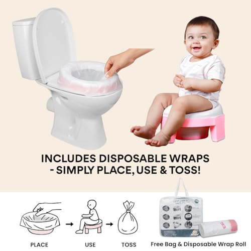 Infantso (2-in-1) Baby Potty Training Seat for 1 + Year Child, Foldable Potty Seat with Detachable Potty Bowl & trash bags, Potty training of Boys & Girls, Fits Round & Oval Western Toilets (Pink) - Image 2
