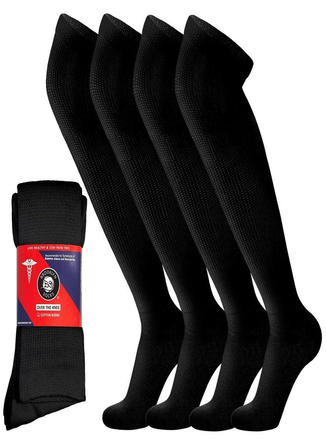 Brooklyn Socks 4 Pairs of Over the Knee Non-Binding Cotton Diabetic Neuropathy Socks, Black, Size 10-13 - Image 1