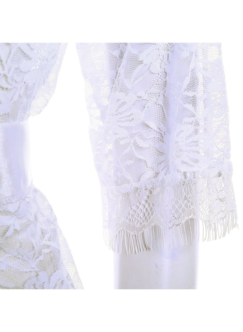 VITION ملابس داخلية للفتيات والنساء بيبي دول ملابس نوم لشهر العسل ملابس داخلية من الدانتيل ومعطف داخلي وملابس نوم وملابس نوم شبكية طويلة ومجموعة ملابس نوم (XL) أبيض - Image 2