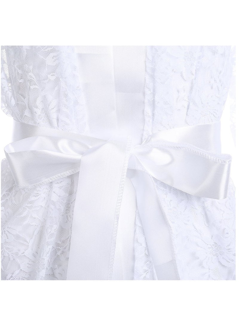 VITION ملابس داخلية للفتيات والنساء بيبي دول ملابس نوم لشهر العسل ملابس داخلية من الدانتيل ومعطف داخلي وملابس نوم وملابس نوم شبكية طويلة ومجموعة ملابس نوم (XL) أبيض - Image 3