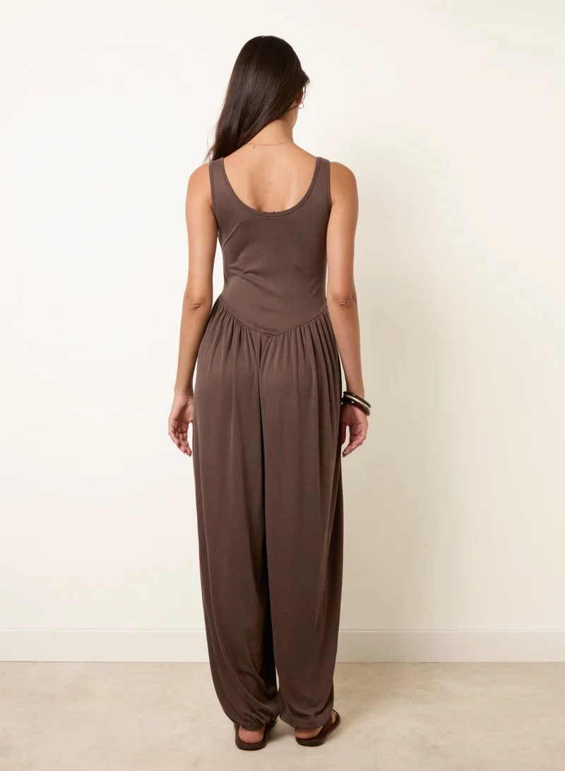 Blue Vanilla Jersey Balloon Leg Jumpsuit With Pockets