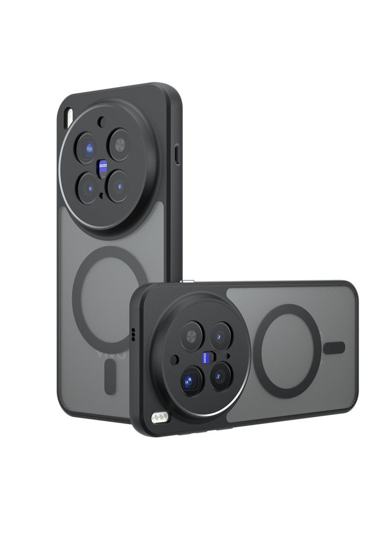 عام غطاء مغناطيسي متوافق مع هاتف Vivo X300 Pro - هيكل أسود شبه شفاف مطفى يمنع الاصفرار، غطاء خلفي واقي من مزيج PC+TPU المقاوم للصدمات بتصميم وسادة هوائية - Image 1