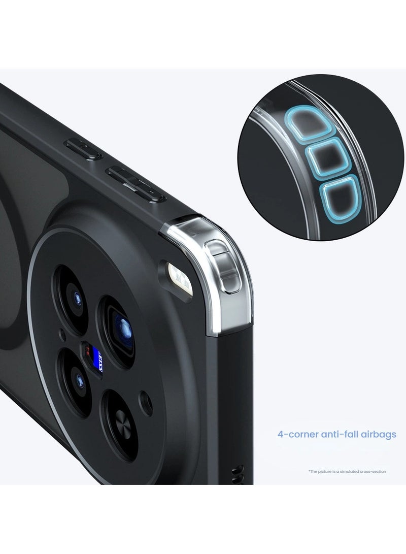 عام غطاء مغناطيسي متوافق مع هاتف Vivo X300 Pro - هيكل أسود شبه شفاف مطفى يمنع الاصفرار، غطاء خلفي واقي من مزيج PC+TPU المقاوم للصدمات بتصميم وسادة هوائية - Image 3