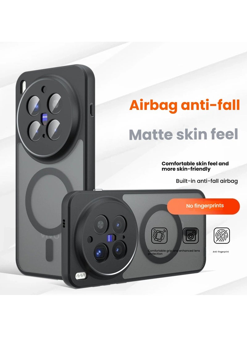 عام غطاء مغناطيسي متوافق مع هاتف Vivo X300 Pro - هيكل أسود شبه شفاف مطفى يمنع الاصفرار، غطاء خلفي واقي من مزيج PC+TPU المقاوم للصدمات بتصميم وسادة هوائية - Image 4