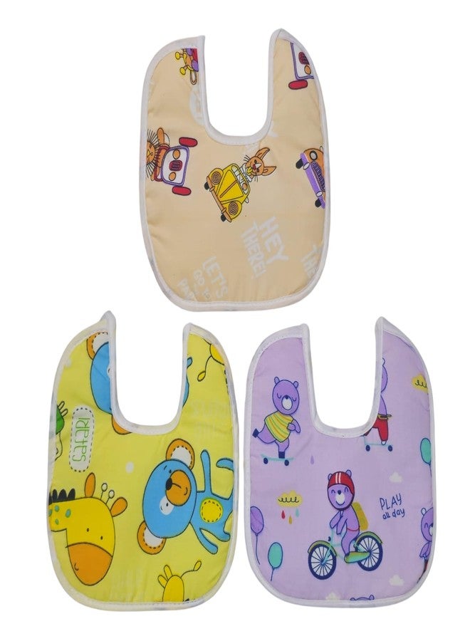 JOY'S E-STORE Assorted Baby Bibs for 0?24 Months ? Set of 3 Soft Cotton Waterproof Feeding Bibs for Newborns, Infants & Toddlers ? Reusable, Washable & Absorbent ? Multicolor Designs - 1003 Combo P11 - Image 1