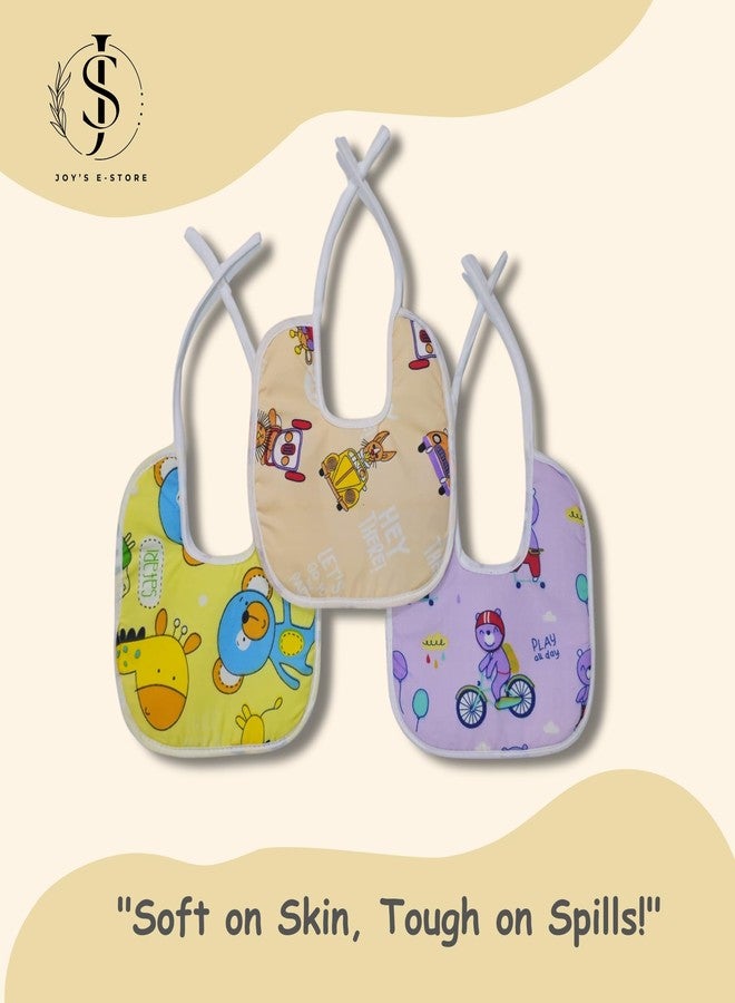 JOY'S E-STORE Assorted Baby Bibs for 0?24 Months ? Set of 3 Soft Cotton Waterproof Feeding Bibs for Newborns, Infants & Toddlers ? Reusable, Washable & Absorbent ? Multicolor Designs - 1003 Combo P11 - Image 2