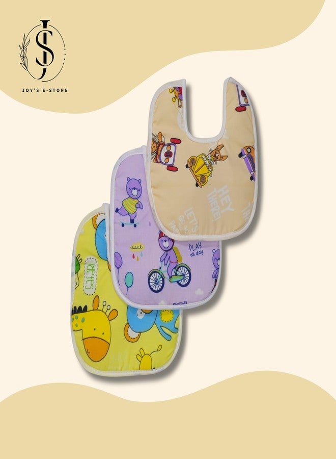 JOY'S E-STORE Assorted Baby Bibs for 0?24 Months ? Set of 3 Soft Cotton Waterproof Feeding Bibs for Newborns, Infants & Toddlers ? Reusable, Washable & Absorbent ? Multicolor Designs - 1003 Combo P11 - Image 3