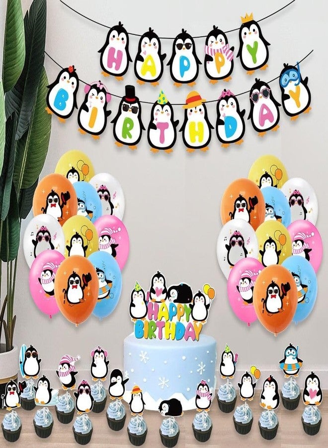 Uniquer Penguin Theme Birthday Party Decoration, Happy Birthday Penguin Banner Latex Balloons Cake Topper, Party Supplies - Image 4
