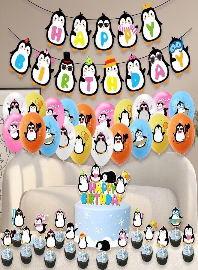 Uniquer Penguin Theme Birthday Party Decoration, Happy Birthday Penguin Banner Latex Balloons Cake Topper, Party Supplies - Image 5