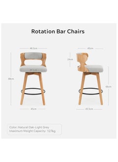 Chogori Swivel Barstools Set of 2, 26'' Seat Counter Height Bar Dining Chairs with Back, Modern Wood Island Kitchen Chairs with Metal Footrest and Solid Bent Wood Legs, Fabric Barstools  - Image 2