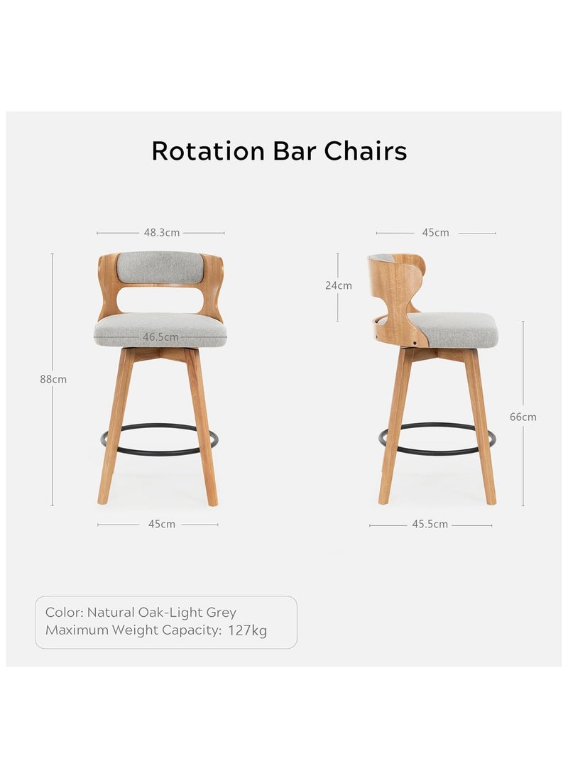 Chogori Swivel Barstools Set of 2, 26'' Seat Counter Height Bar Dining Chairs with Back, Modern Wood Island Kitchen Chairs with Metal Footrest and Solid Bent Wood Legs, Fabric Barstools  - Image 2