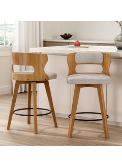Chogori Swivel Barstools Set of 2, 26'' Seat Counter Height Bar Dining Chairs with Back, Modern Wood Island Kitchen Chairs with Metal Footrest and Solid Bent Wood Legs, Fabric Barstools  - Image 1