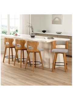 Chogori Swivel Barstools Set of 2, 26'' Seat Counter Height Bar Dining Chairs with Back, Modern Wood Island Kitchen Chairs with Metal Footrest and Solid Bent Wood Legs, Fabric Barstools  - Image 5