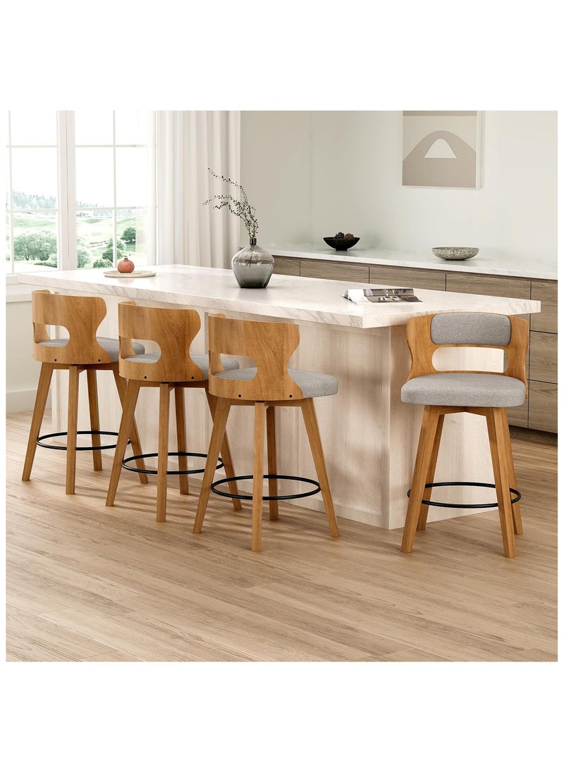 Chogori Swivel Barstools Set of 2, 26'' Seat Counter Height Bar Dining Chairs with Back, Modern Wood Island Kitchen Chairs with Metal Footrest and Solid Bent Wood Legs, Fabric Barstools  - Image 5