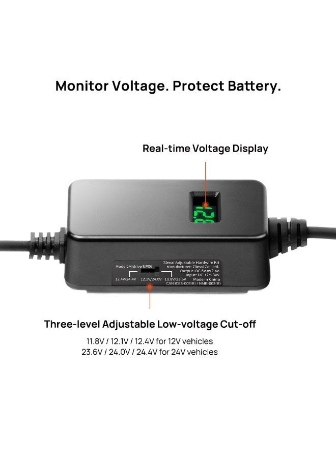 70mai Adjustable Hardwire Kit UP06, 24 Hour Parking Surveillance Power Supply for Dash Cam - Image 4