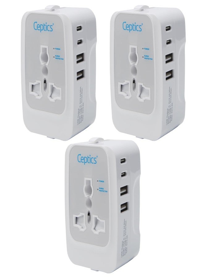 Ceptics Travel Adapter India to Europe, USA, UK, Australia, Africa, Chile, Italy, UAE & World Travel Plug Adapter, Safe Compact & Powerful USB Adapter (Universal Travel Adapter with Type C, 3-Pack) - Image 1