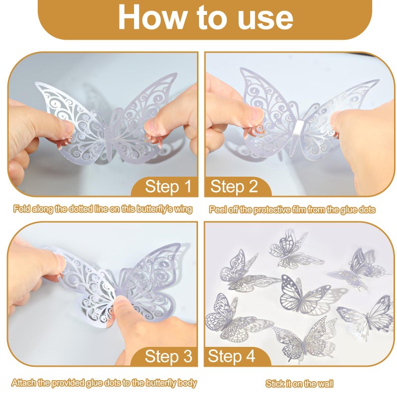 Rindion 84PCS 3D Butterfly Decorations, 3 Sizes 7 Styles Butterfly Wall Decor Silver Butterflies Decorations for Cake, Butterflies Party, Birthday, Wall - Image 4