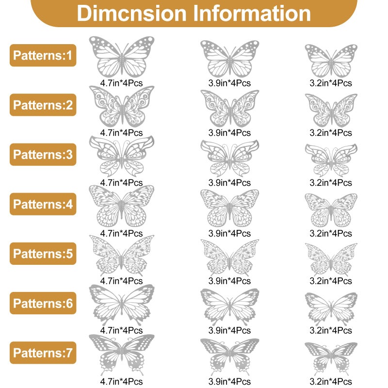 Rindion 84PCS 3D Butterfly Decorations, 3 Sizes 7 Styles Butterfly Wall Decor Silver Butterflies Decorations for Cake, Butterflies Party, Birthday, Wall - Image 2