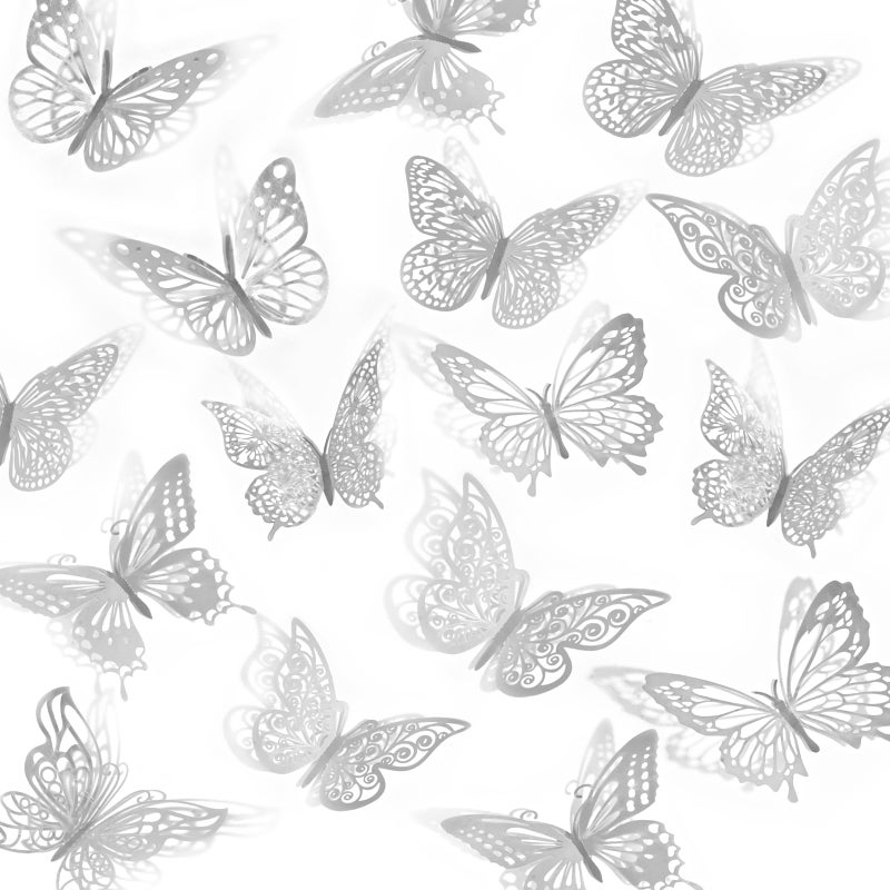 Rindion 84PCS 3D Butterfly Decorations, 3 Sizes 7 Styles Butterfly Wall Decor Silver Butterflies Decorations for Cake, Butterflies Party, Birthday, Wall - Image 1