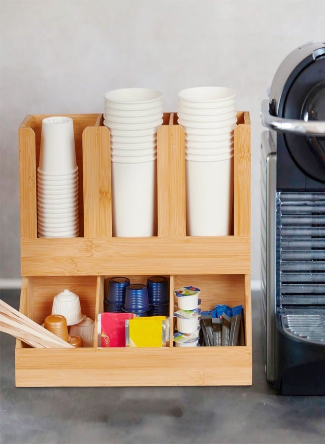 C&C Home 6 Compartments Condiment Rack Breakroom Accessories Caddy for K Pods Snack Tea Bags Disposable Cups Bamboo Coffee Station Organizer Coffee Bar Accessories Organizer for Countertop 13.97x6.7x11.22 Inches  - Image 4
