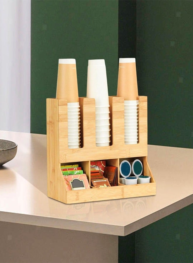 C&C Home 6 Compartments Condiment Rack Breakroom Accessories Caddy for K Pods Snack Tea Bags Disposable Cups Bamboo Coffee Station Organizer Coffee Bar Accessories Organizer for Countertop 13.97x6.7x11.22 Inches  - Image 3