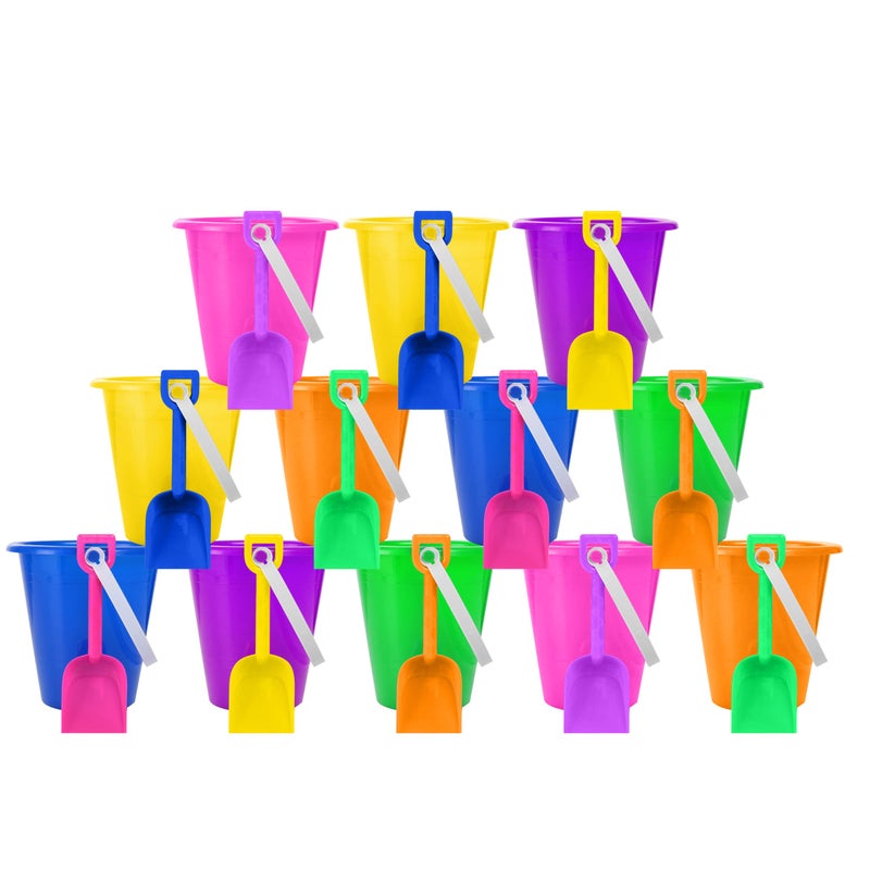 4E's Novelty 12 Sets 5.5" Sand Buckets and Shovels for Kids Bulk (12 Pack) Small Beach Bucket for Beach Summer Outdoor Sand Toys, Party Favors - Image 1