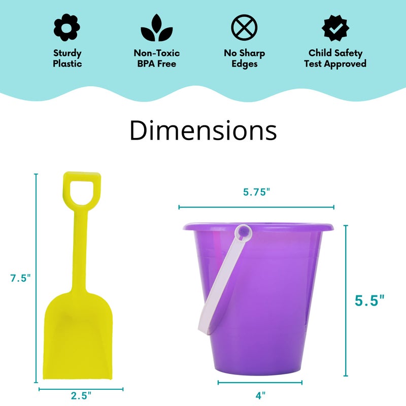 4E's Novelty 12 Sets 5.5" Sand Buckets and Shovels for Kids Bulk (12 Pack) Small Beach Bucket for Beach Summer Outdoor Sand Toys, Party Favors - Image 4