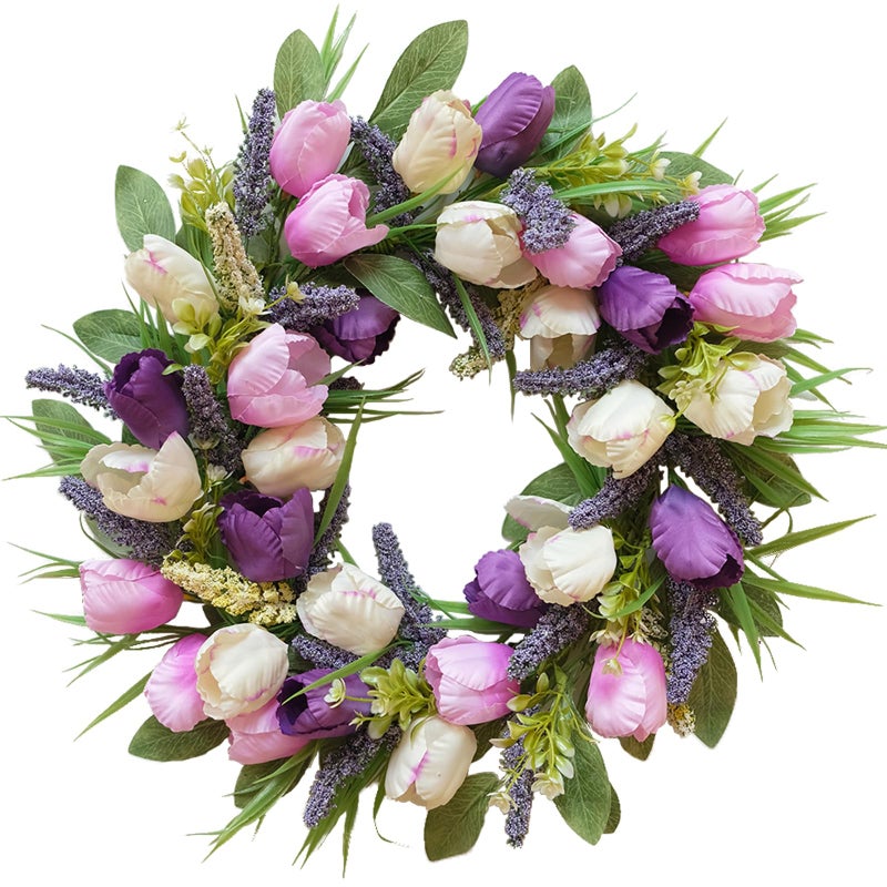 CIR OASES Spring/Summer Wreaths for Front Door,Purple Tulip Wreath for Decoration, 22 Inch Door Wreaths Indoor Outdoor for Party Holiday Farmhouse Wedding Home Wall Window Decor - Image 1