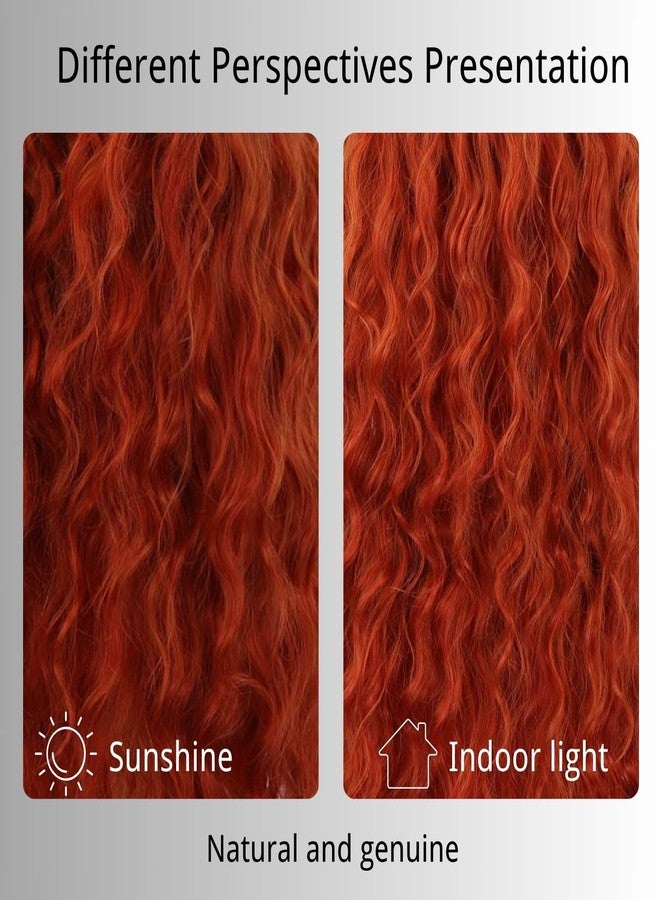 فنكا شعر مستعار فينكا طويل مجعد بلون بني محمر، شعر مستعار صناعي للنساء، لون برتقالي داكن، فرق حر، شعر مستعار مجعد كامل، شعر مستعار طويل مموج بديل - Image 3