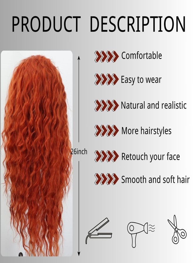 فنكا شعر مستعار فينكا طويل مجعد بلون بني محمر، شعر مستعار صناعي للنساء، لون برتقالي داكن، فرق حر، شعر مستعار مجعد كامل، شعر مستعار طويل مموج بديل - Image 4