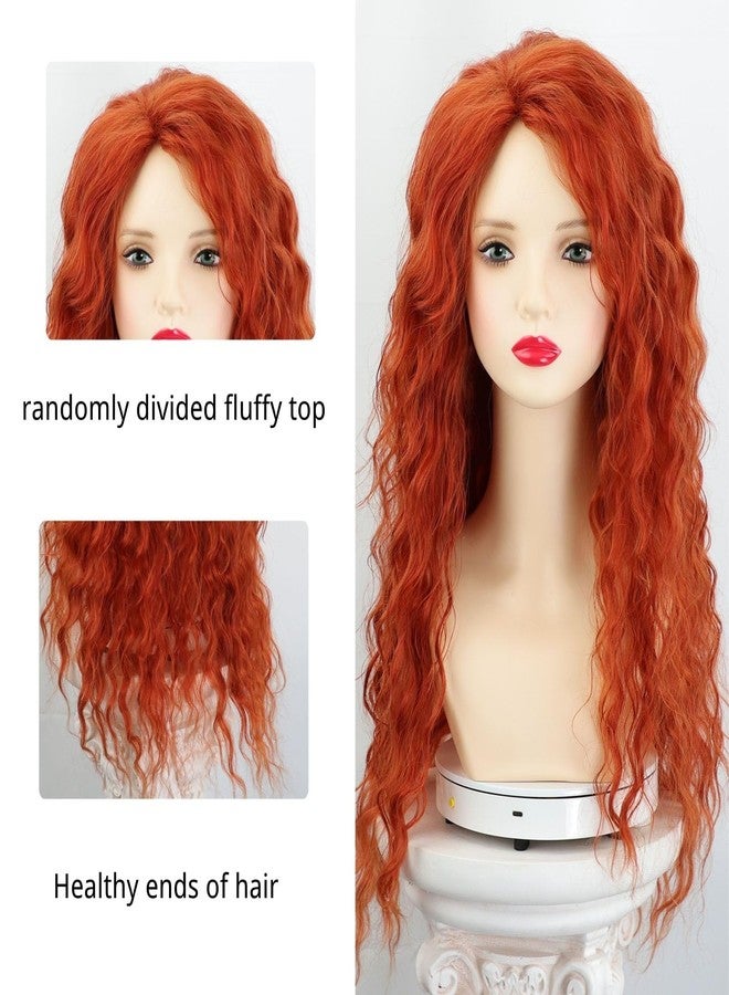 فنكا شعر مستعار فينكا طويل مجعد بلون بني محمر، شعر مستعار صناعي للنساء، لون برتقالي داكن، فرق حر، شعر مستعار مجعد كامل، شعر مستعار طويل مموج بديل - Image 2