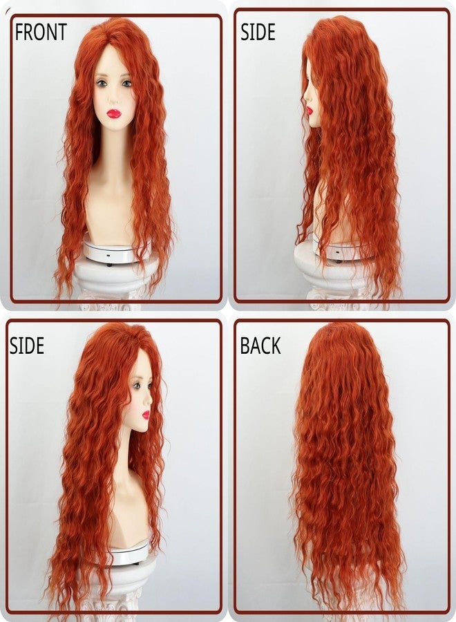 فنكا شعر مستعار فينكا طويل مجعد بلون بني محمر، شعر مستعار صناعي للنساء، لون برتقالي داكن، فرق حر، شعر مستعار مجعد كامل، شعر مستعار طويل مموج بديل - Image 5