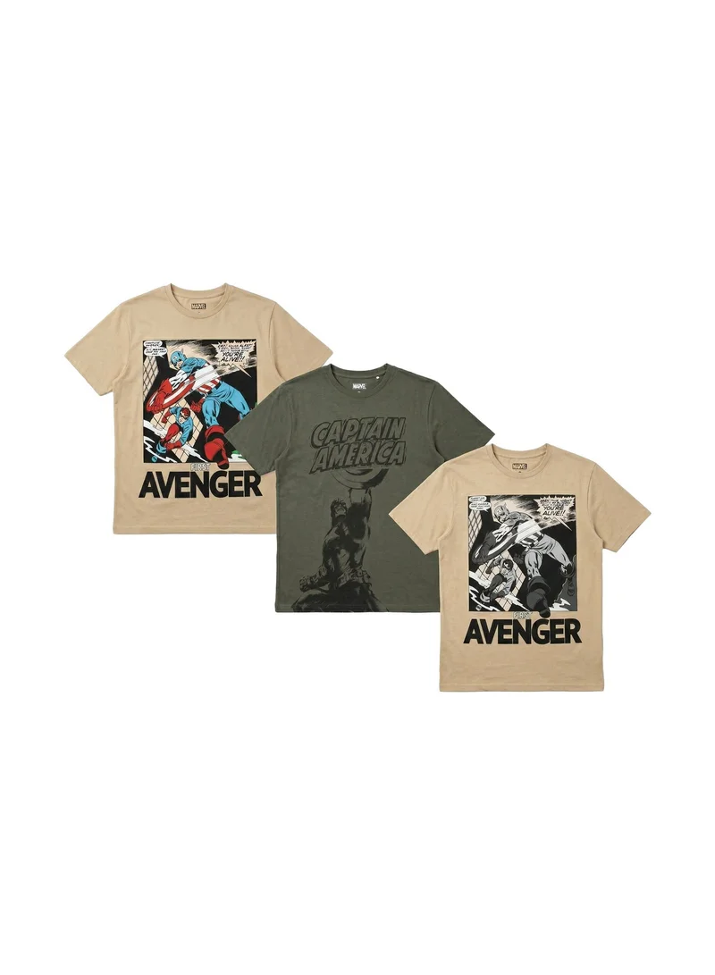 مارفل Marvel Captain America Men’s Graphic Printed T-Shirt (Pack of 3)