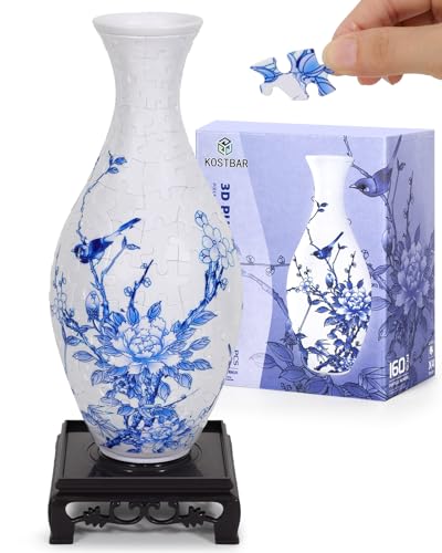 KOSTBAR 3D Puzzles for Adults 160 Pieces 3D Puzzle Vase for Flowers Unique Arts and Crafts for Adults Unique Housewarning Gifts for Women Men Plastic Puzzle Vase for Home and Office Decor - Image 1