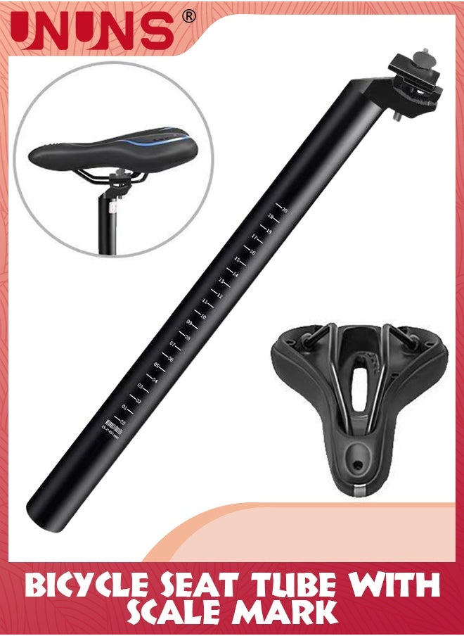 UNUNS Bike Seat Posts,27.2x300mm Bicycle Seatpost With Scale Mark,Adjustable Aluminum Alloy Tube Fixing Clip,Universal Black Cycling Replacement Kit For MTB Mountain Road Bikes  - Image 1