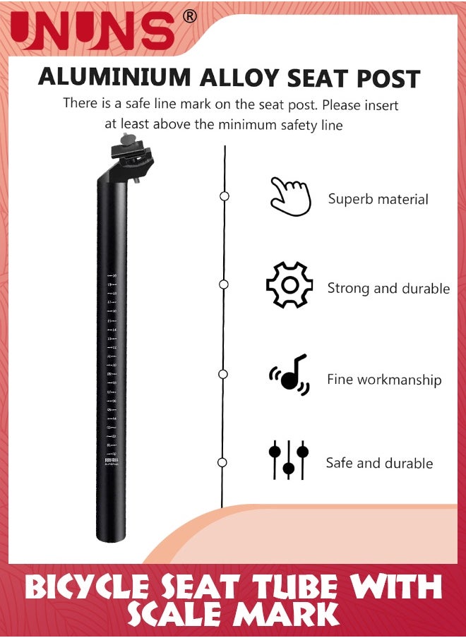 UNUNS Bike Seat Posts,27.2x300mm Bicycle Seatpost With Scale Mark,Adjustable Aluminum Alloy Tube Fixing Clip,Universal Black Cycling Replacement Kit For MTB Mountain Road Bikes  - Image 2