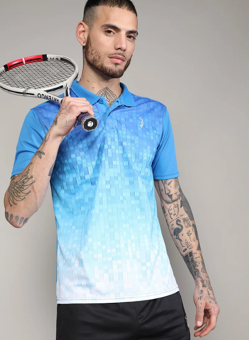 Men's Sky Blue & Chalk White Ombre Polo Activewear T-Shirt