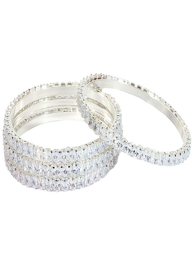 LAVAZZA Premium Metal CZ American Diamond Bangles For Women & Girls | AD Bangles Jewellery Set | Diamond Kada For Women | White Stone Bangles Set | Gold Plated Bangles-(RKM1-100783-Silver-2.6) - Image 1