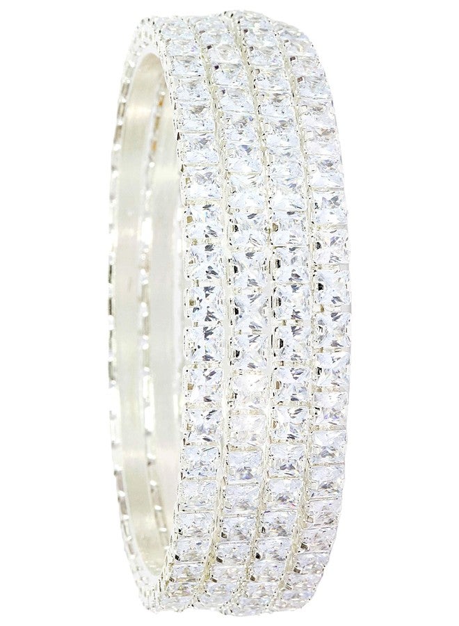 LAVAZZA Premium Metal CZ American Diamond Bangles For Women & Girls | AD Bangles Jewellery Set | Diamond Kada For Women | White Stone Bangles Set | Gold Plated Bangles-(RKM1-100783-Silver-2.6) - Image 5