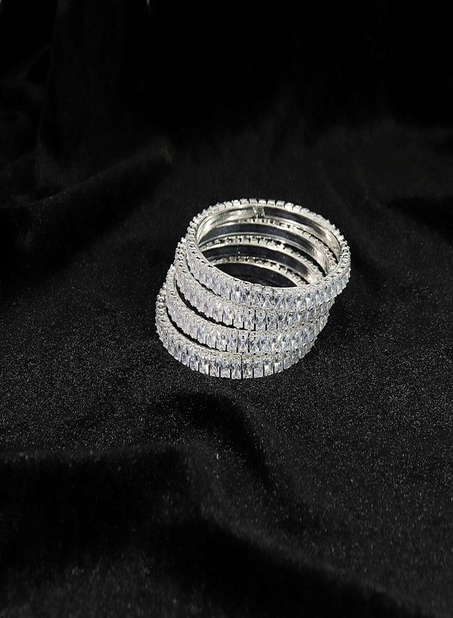 LAVAZZA Premium Metal CZ American Diamond Bangles For Women & Girls | AD Bangles Jewellery Set | Diamond Kada For Women | White Stone Bangles Set | Gold Plated Bangles-(RKM1-100783-Silver-2.6) - Image 3