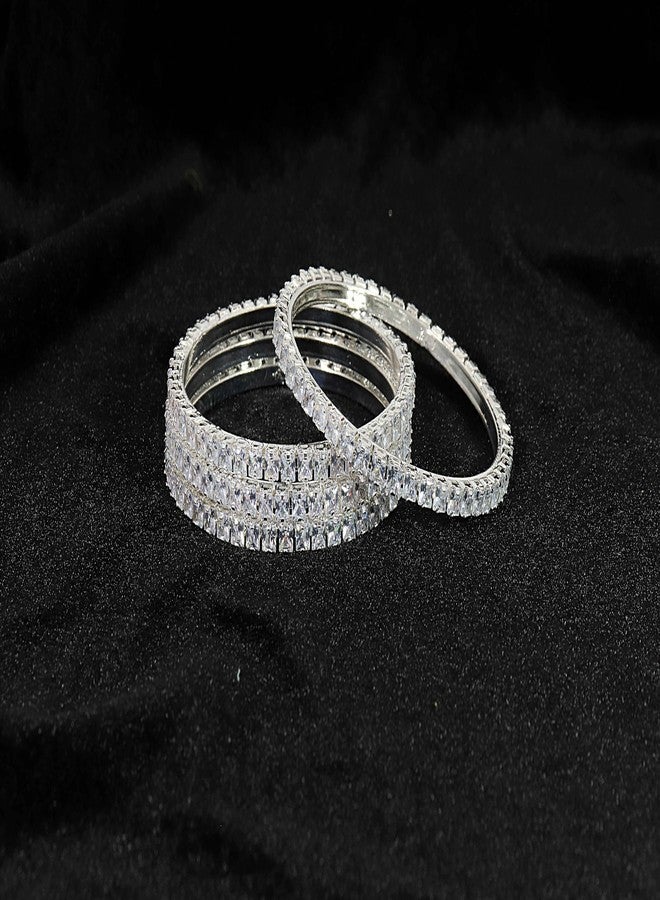 LAVAZZA Premium Metal CZ American Diamond Bangles For Women & Girls | AD Bangles Jewellery Set | Diamond Kada For Women | White Stone Bangles Set | Gold Plated Bangles-(RKM1-100783-Silver-2.6) - Image 4