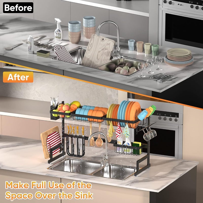 Pusdon Over Sink Stainless Steel Dish Drying Rack (27in-38in), 2 Tier, Black, 37in - Image 3