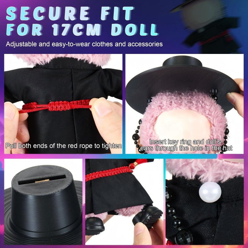 Simgoing 17cm Dolls Clothes Outfit Set, 5 Pcs Kpop Anime Costume, Black Top Hat & Hanfu Coat Robe, Waist Rope, Shoes 17cm Doll Accessories for Display Collection Kpop Singing Fans Gift - Image 4