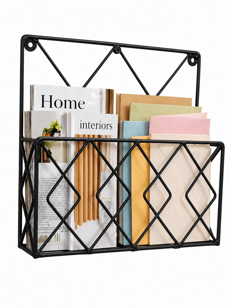 Woodiva Wall Decor Hanging File & Magazine Holder – Metal Newspaper Rack, File Storage Organizer for Office & Home Wall Art Display (Black) - Image 1