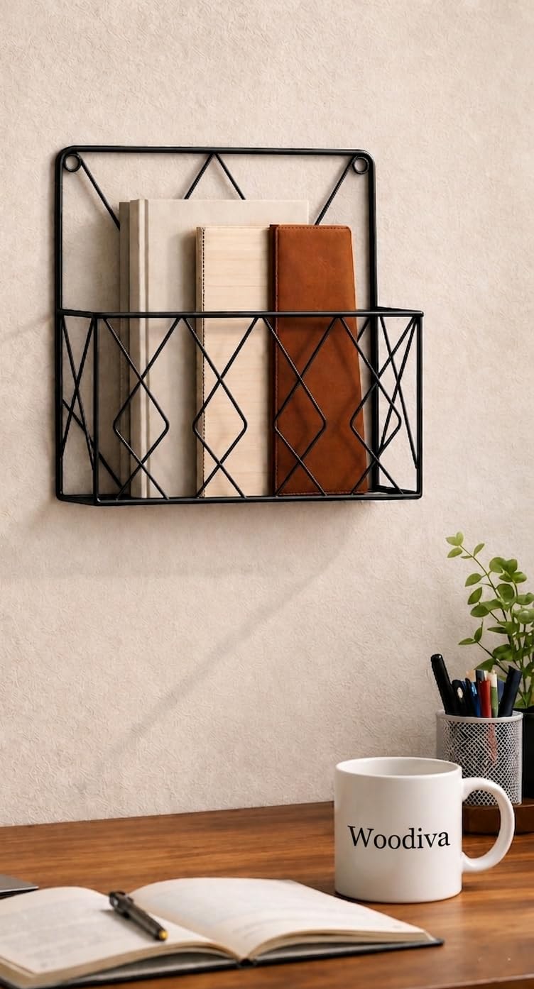 Woodiva Wall Decor Hanging File & Magazine Holder – Metal Newspaper Rack, File Storage Organizer for Office & Home Wall Art Display (Black) - Image 2