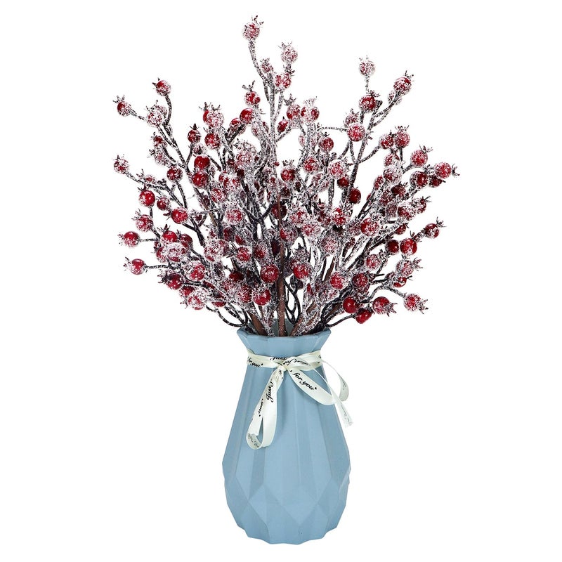 Kunjocy 4 Pieces Artificial Red Berry Stems Christmas Frosted Berries Branches Twigs Snowy Berry Picks Holly Sprays for Christmas Tree Vase Fillers Decorations Winter Holiday Arrangement Home Decor (4  Red) - Image 5
