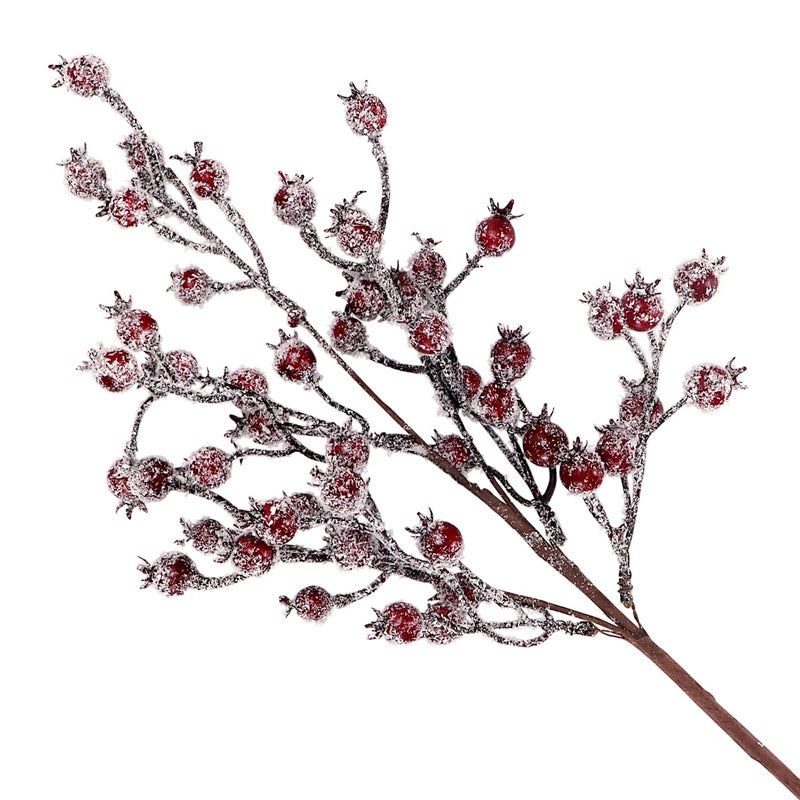 Kunjocy 4 Pieces Artificial Red Berry Stems Christmas Frosted Berries Branches Twigs Snowy Berry Picks Holly Sprays for Christmas Tree Vase Fillers Decorations Winter Holiday Arrangement Home Decor (4  Red) - Image 2